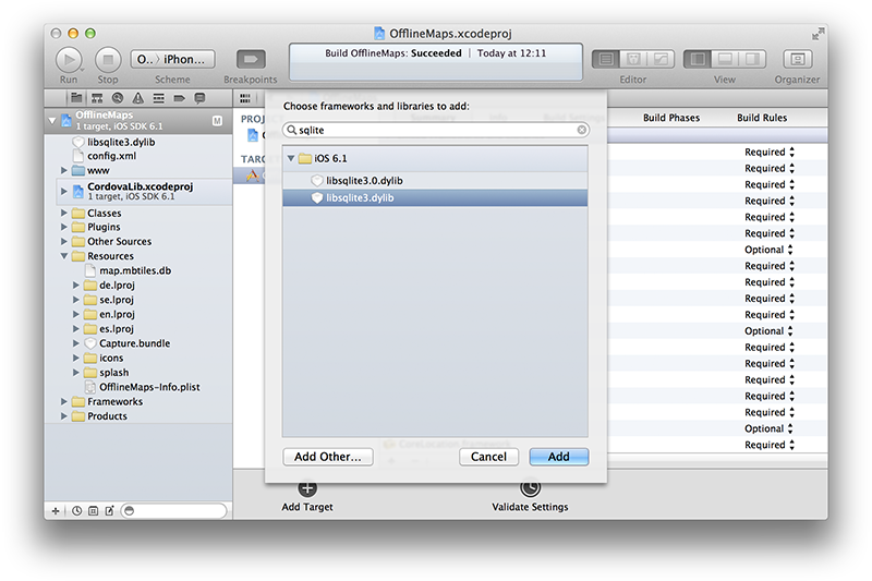 Adding the sqlite library in xCode Step 2
